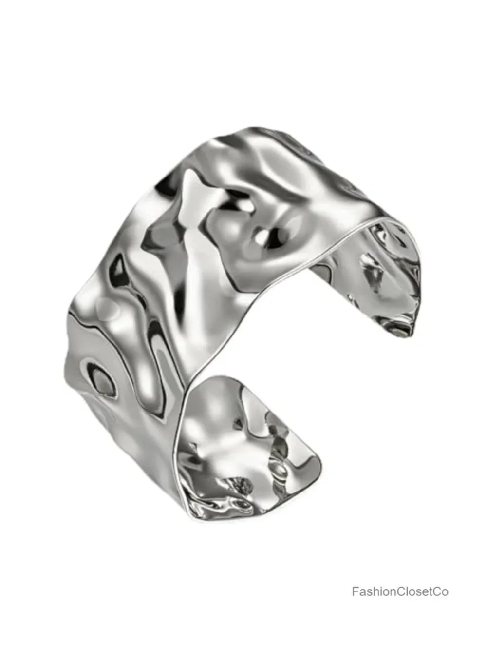 Chunky Wave Texture Open Cuff Bangle Bracelet Non Tarnish Alloy